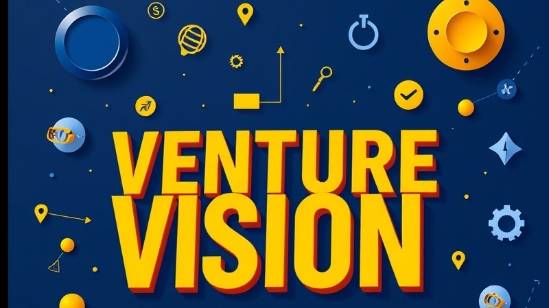 Bold 3D social media banner for VENTURE VISION PIONEERS PROGRAM, featuring tech and AI elements.