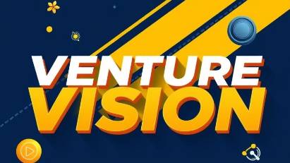 Social media search engine banner for VENTURE VISION's PIONEERS PROGRAM featuring bold 3D text.